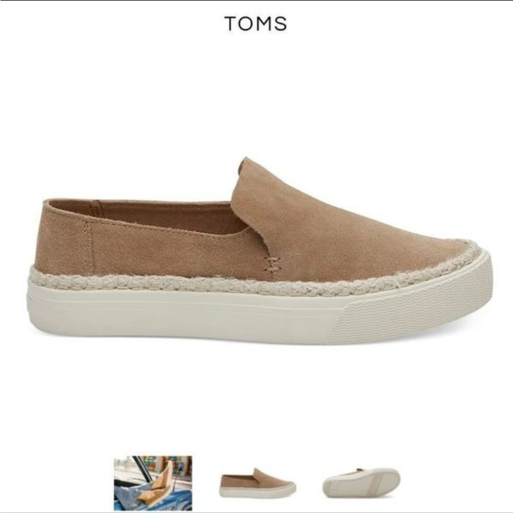 Toms Sunset Suede leather slip on espadrille sneakers tan size size 7
